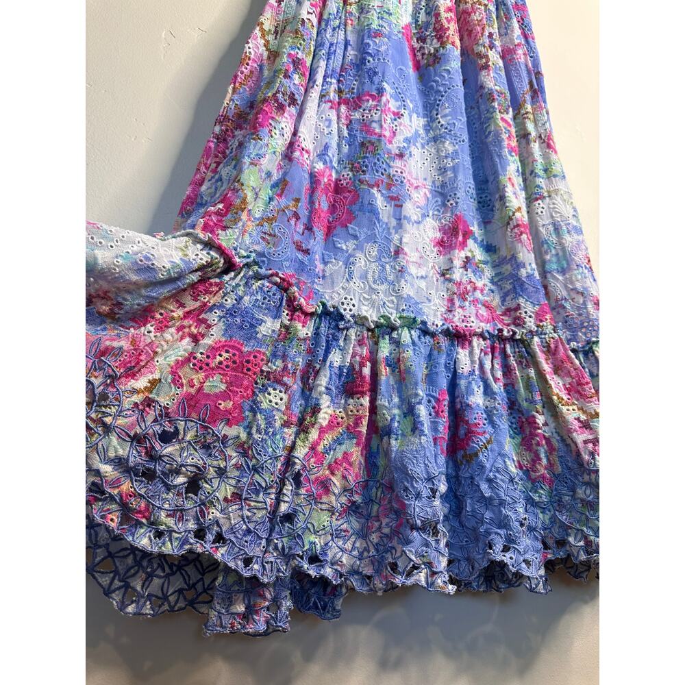 Hemant & Nandita Floral & Eyelet Off-The-Shoulder Maxi Dress SMALL - Picture 8 of 11